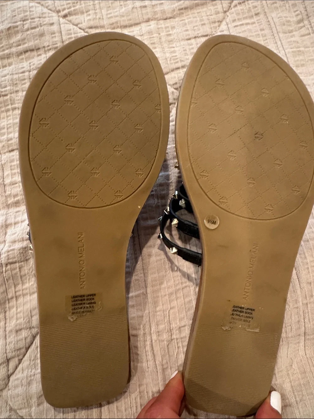 Black Studded Leather Slide Sandals - Picture 5 of 5